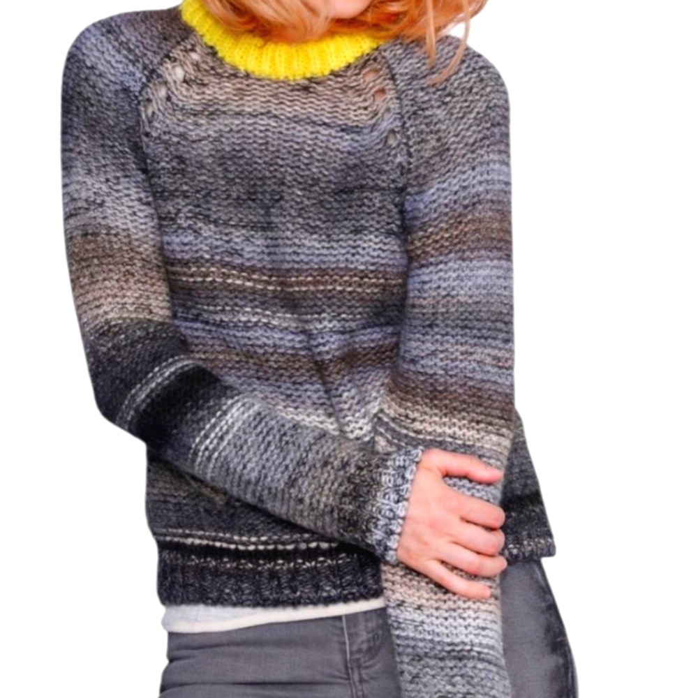 Zadig & Voltaire Kong Pa Gray Ombre Stripe Yellow Crewneck Jumper Sweater Medium